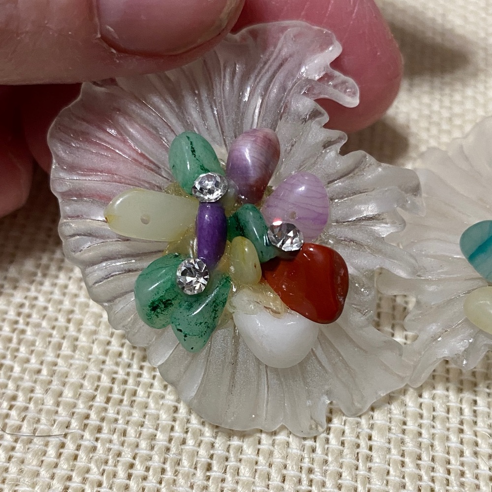 Vintage natural gemstone chip Clip-On Earrings - Picture 6 of 12